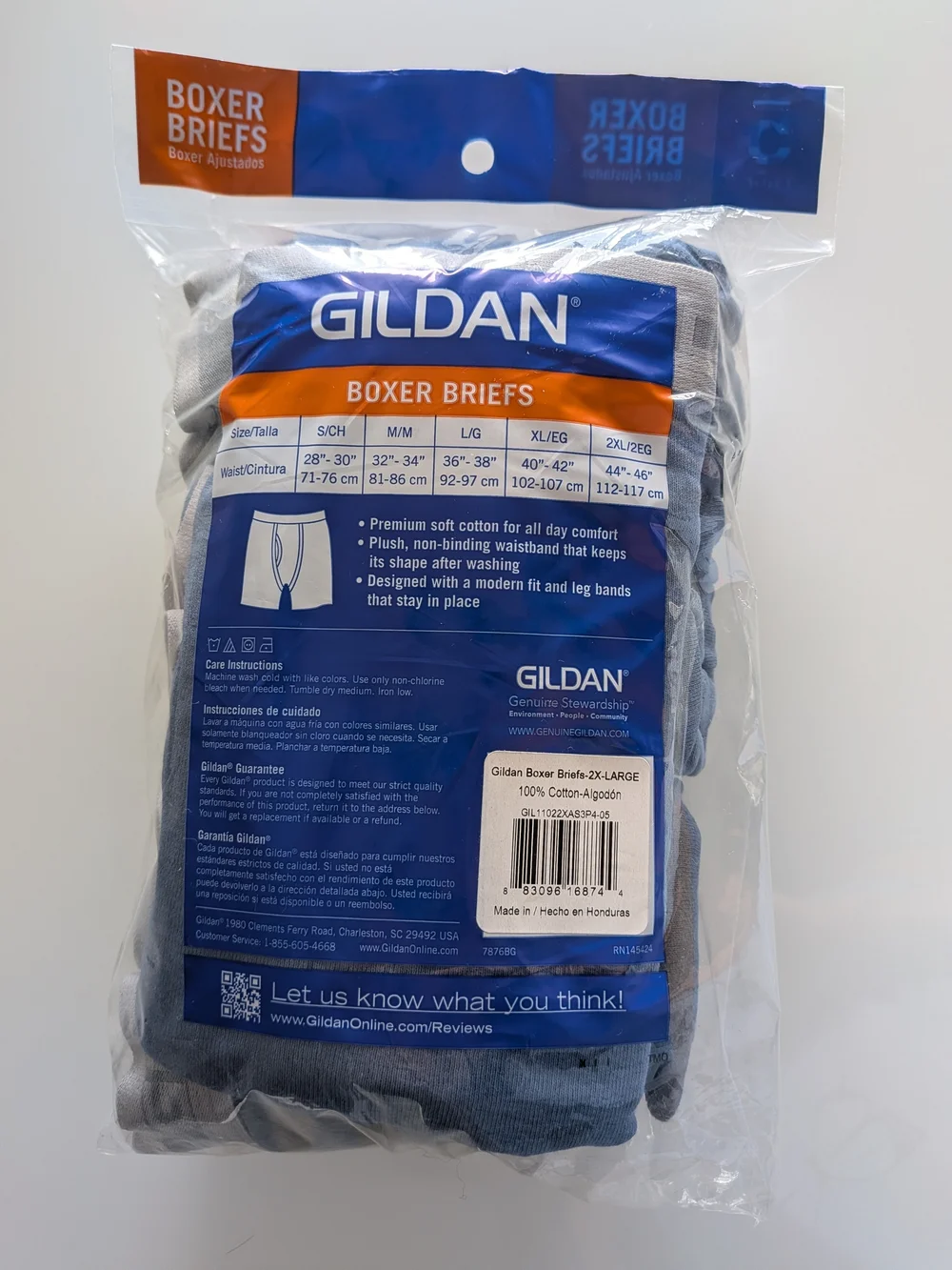 Gildan Men's 2XL Boxer Briefs 4 Pack Cotton Blue Stretch Plush Waistband NW